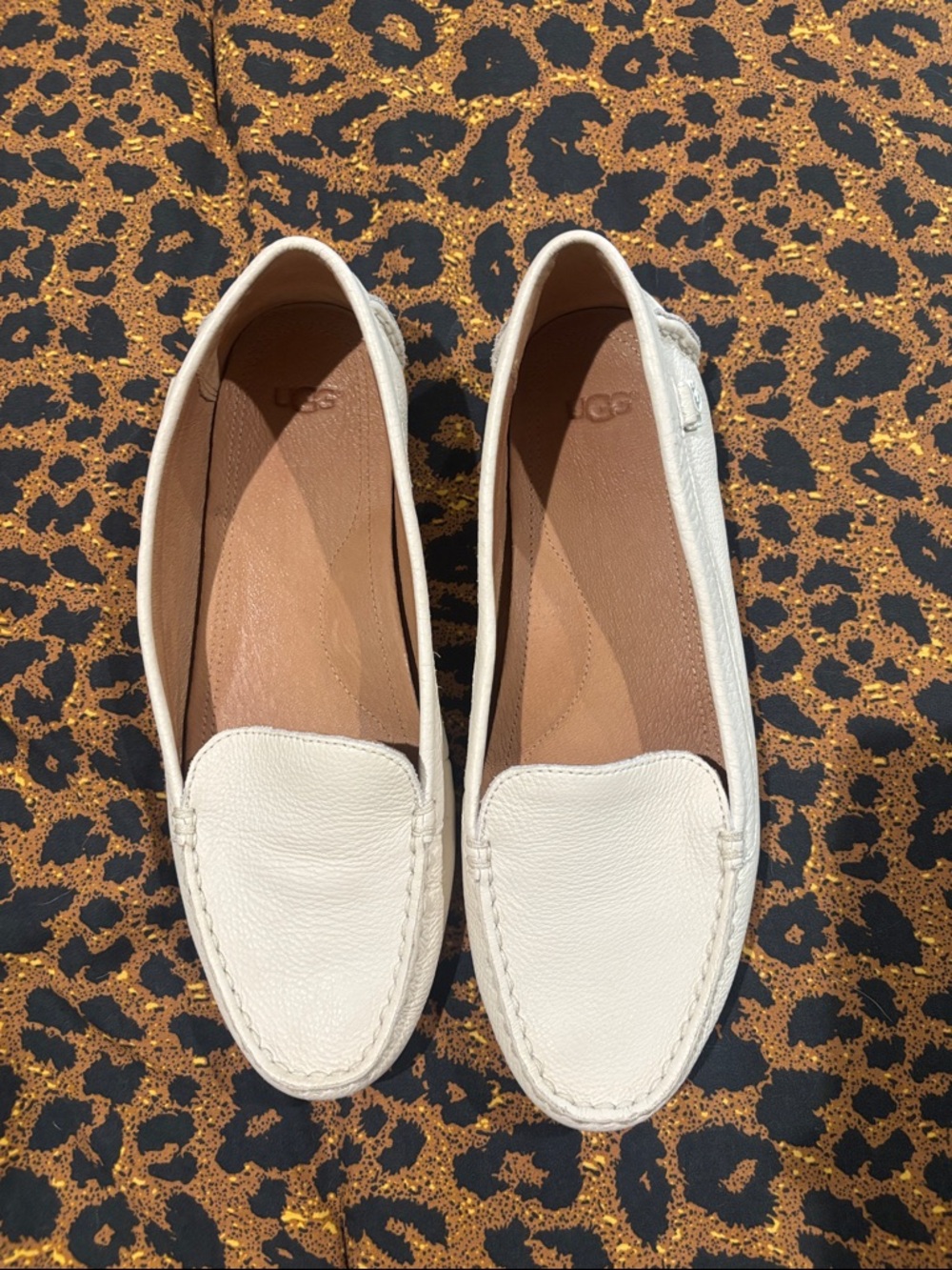 UGG Women's Cream Leather Slip-On Moccasin Loafers